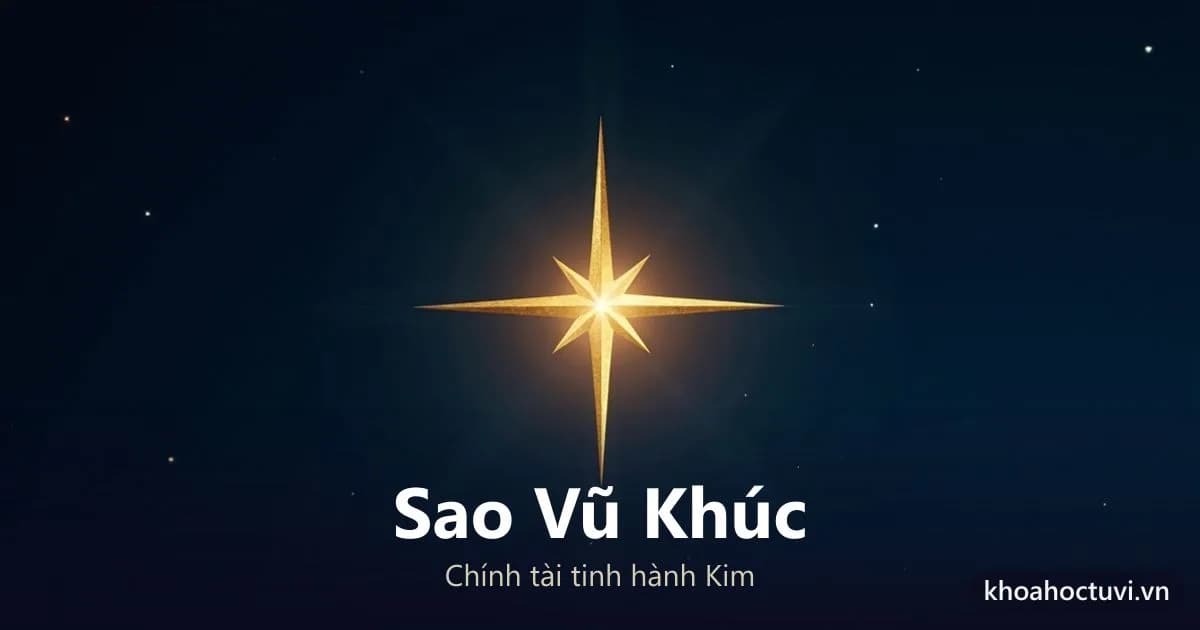 Sao Vũ Khúc — ngôi sao ánh kim vàng sắc lạnh hành Kim giữa vòm trời đêm, tỏa những tia sáng thẳng và dứt khoát