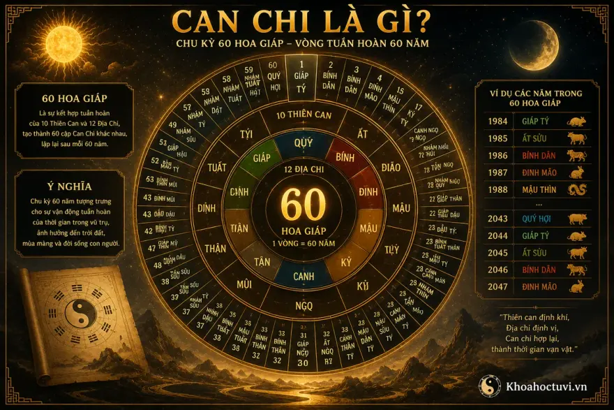 Can Chi gồm Thiên Can và Địa Chi ghép thành chu kỳ 60