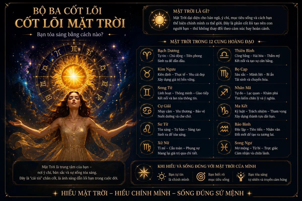 Bộ Ba Cốt Lõi gồm cung Mặt Trời, Mặt Trăng và cung Mọc