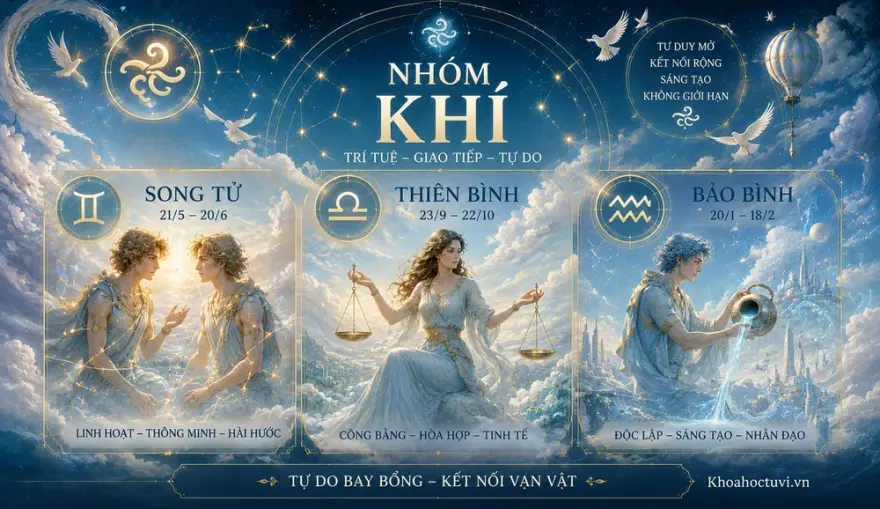 Nhóm Khí: Song Tử, Thiên Bình, Bảo Bình