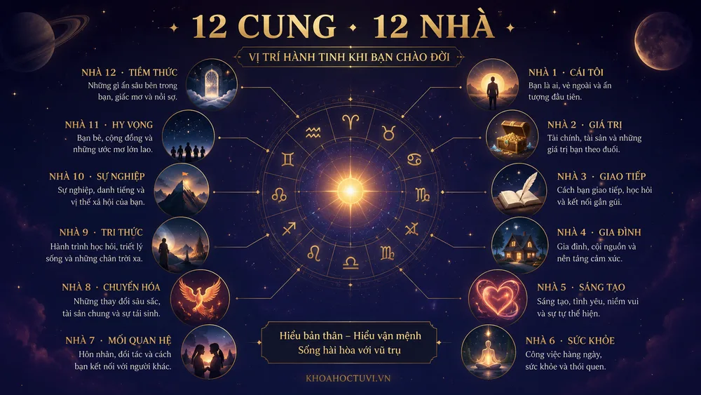Bản đồ sao với 12 cung và 12 nhà trong chiêm tinh