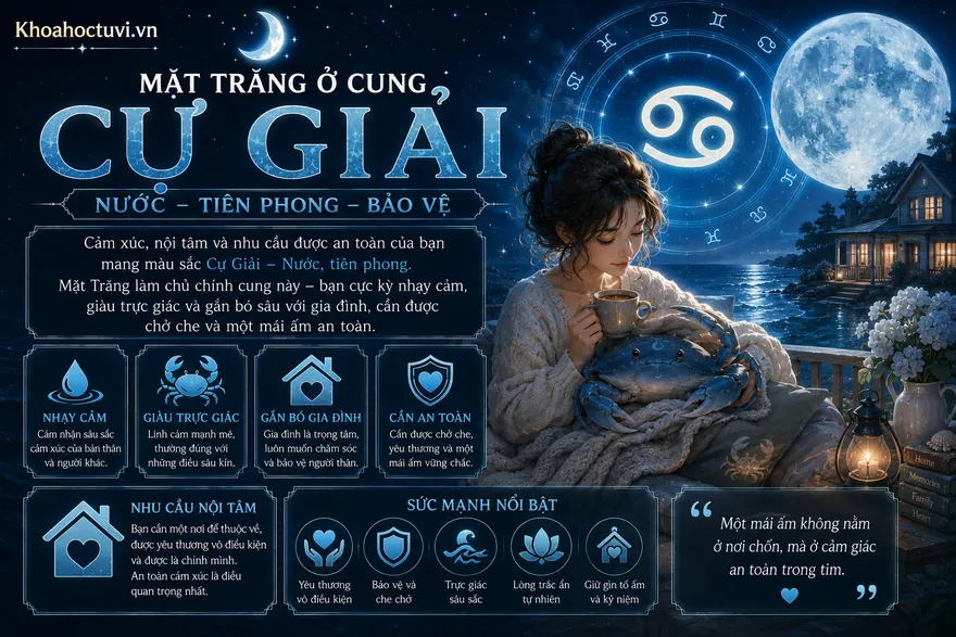Mặt Trăng ở cung Cự Giải (☽ ♋) — minh họa bản đồ sao