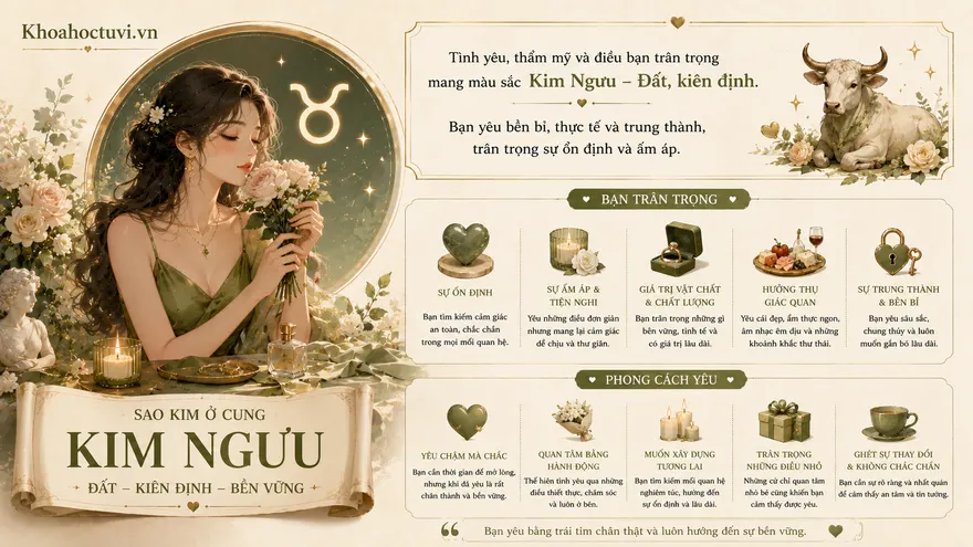 Sao Kim ở cung Kim Ngưu (♀ ♉) — minh họa bản đồ sao