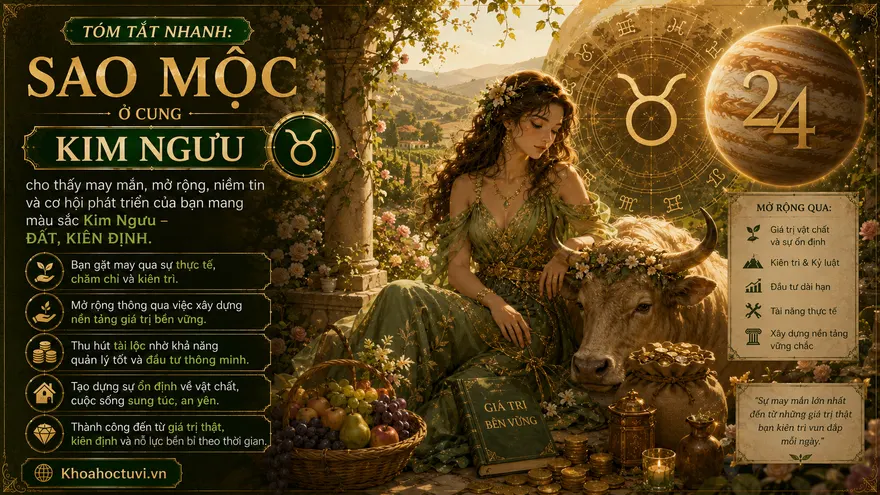 Sao Mộc ở cung Kim Ngưu (♃ ♉) — minh họa bản đồ sao
