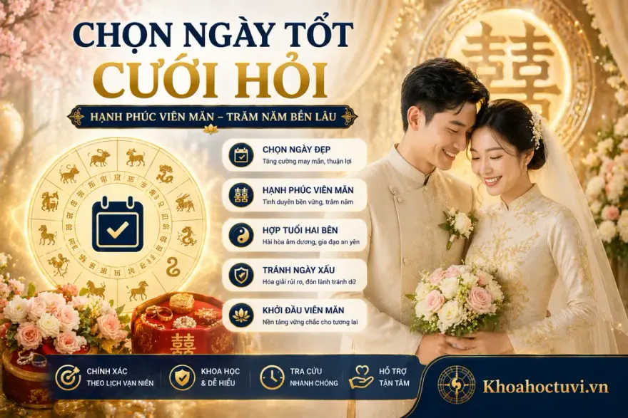 Chọn ngày tốt cưới hỏi — hạnh phúc viên mãn, hợp tuổi hai bên, tránh ngày xấu