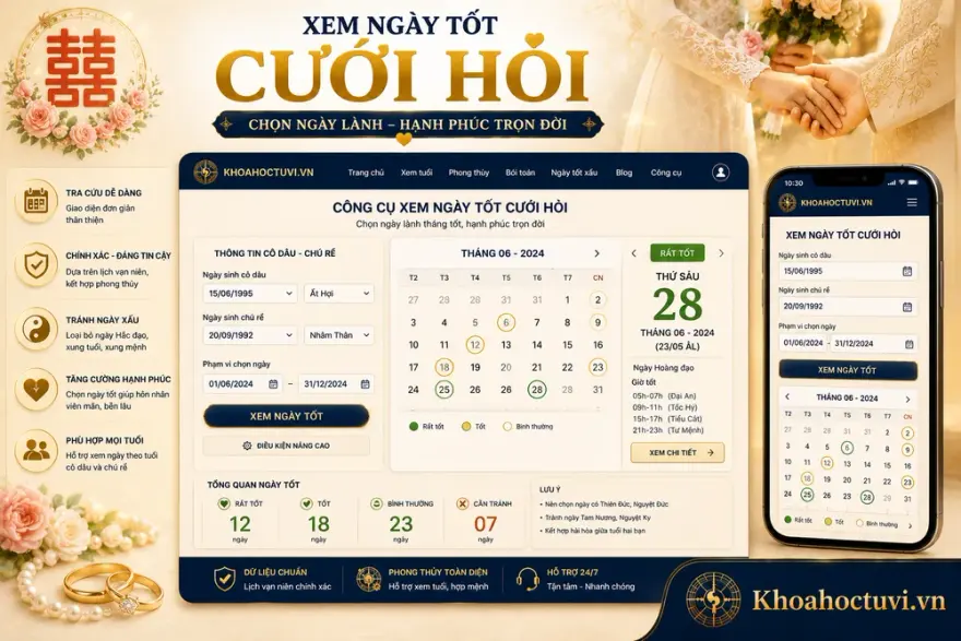 Công cụ xem ngày cưới hỏi: nhập ngày sinh cô dâu chú rể, gợi ý ngày và giờ Hoàng Đạo đón dâu