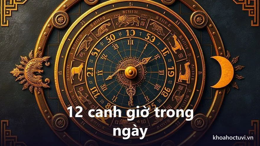 Sơ đồ 12 canh giờ trong ngày theo địa chi, chia thành các khung giờ hoàng đạo và hắc đạo