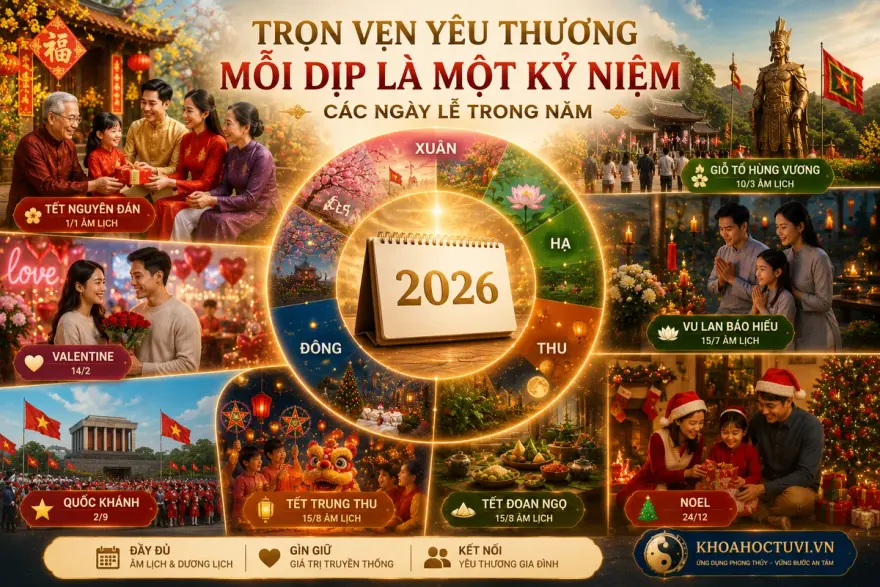 Các ngày lễ và kỷ niệm của Việt Nam theo dương lịch: 30/4, 2/9, 20/10, 20/11