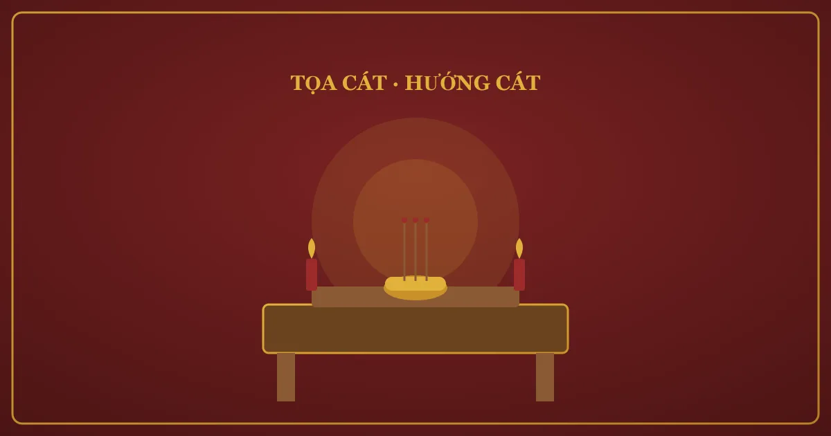 Bàn thờ gia tiên với bát hương, nến và hào quang ấm — biểu tượng tọa cát hướng cát