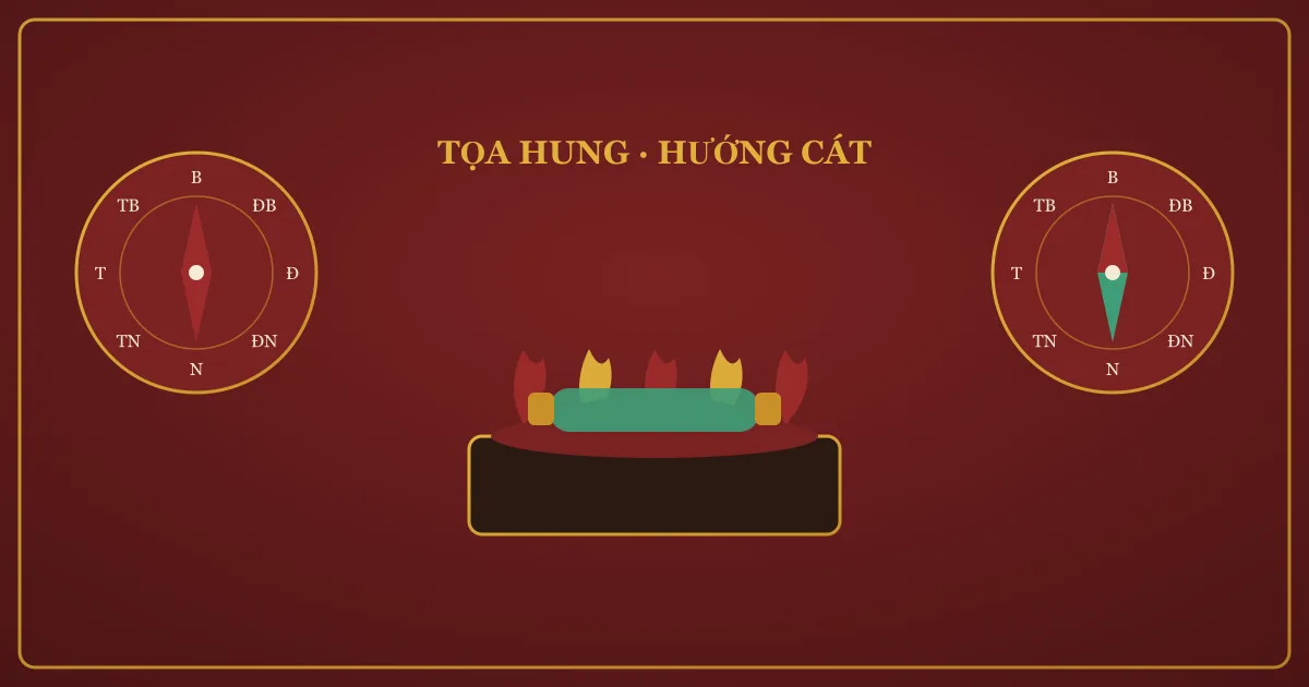 Bếp lửa và hai la bàn minh họa nguyên tắc tọa hung hướng cát trong phong thủy bếp