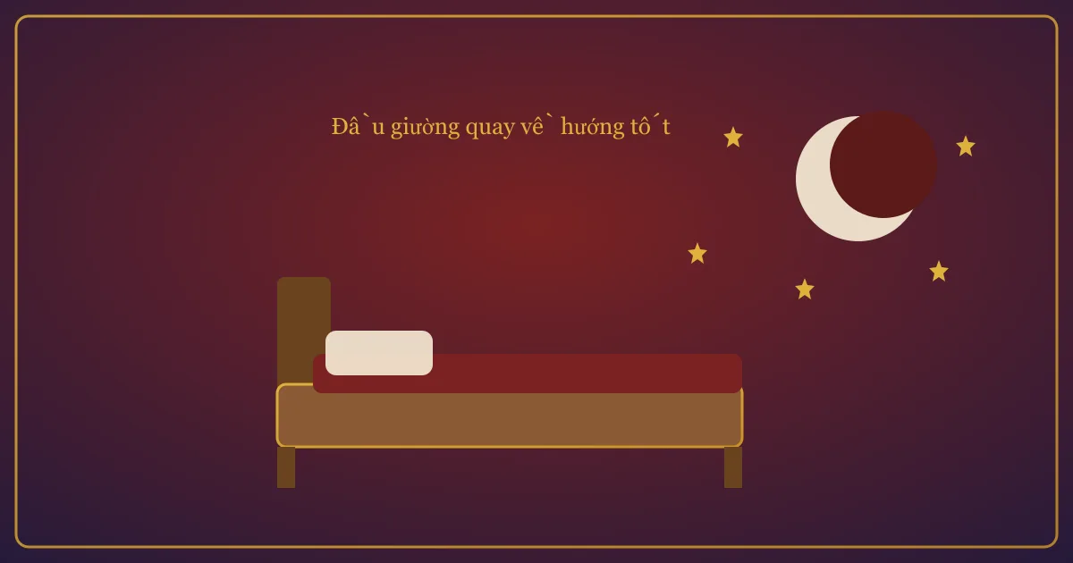 Giường ngủ có đầu giường tựa tường, trăng sao — minh họa hướng giường hợp phong thủy