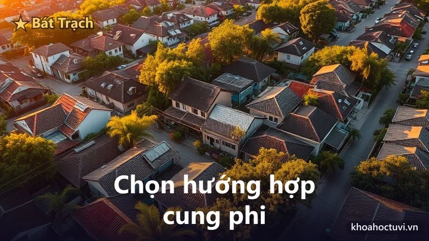 Khu dân cư nhìn từ trên cao với các ngôi nhà quay về nhiều hướng khác nhau