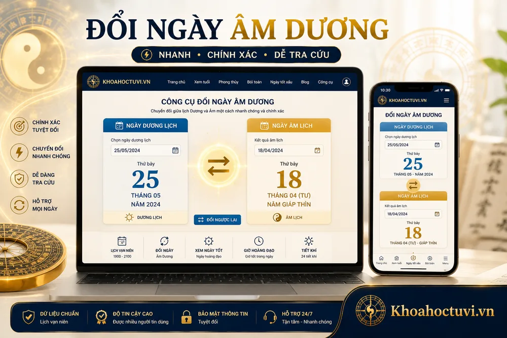 Công cụ đổi ngày âm dương online: nhập ngày dương, ra ngày âm lịch tức thì