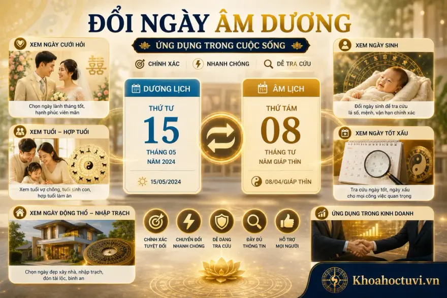 Ứng dụng đổi ngày âm dương: xem ngày cưới hỏi, xem tuổi, nhập trạch, xem ngày sinh