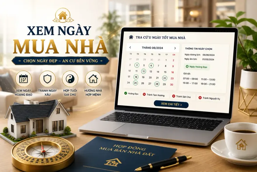 Công cụ xem ngày mua nhà: lịch ngày Hoàng Đạo, giờ tốt, cảnh báo Tam Nương, Sát Chủ
