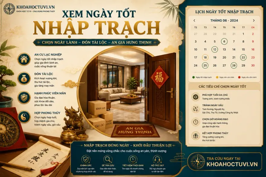 Các tiêu chí chọn ngày nhập trạch tốt: hợp tuổi gia chủ, tránh ngày xấu, chọn giờ Hoàng Đạo