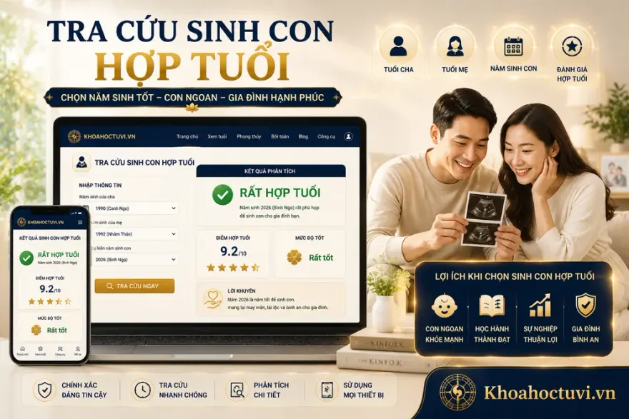 Công cụ tra cứu sinh con hợp tuổi: nhập tuổi cha, tuổi mẹ và năm sinh con