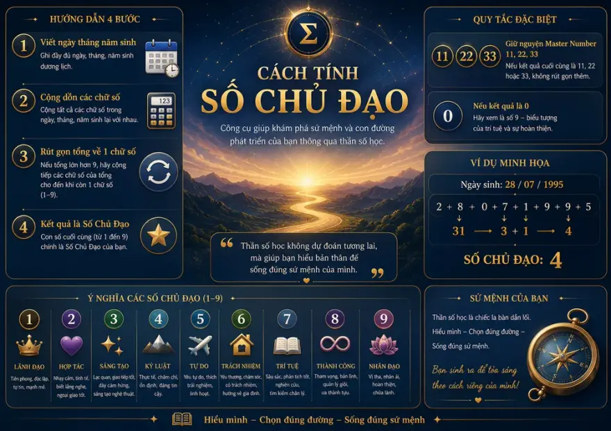 Cách tính số chủ đạo từ ngày tháng năm sinh