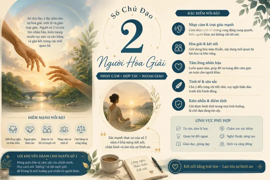 Số Chủ Đạo 2: Tính Cách, Sự Nghiệp & Tình Yêu Người Hòa Giải