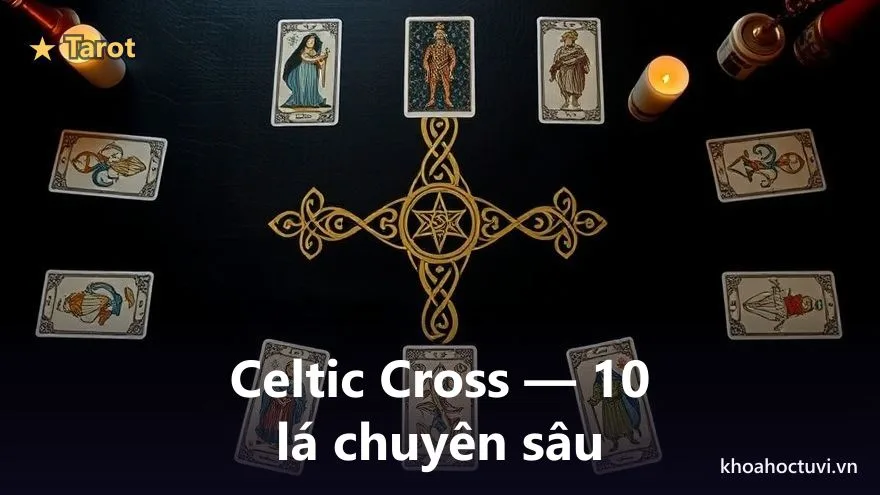 Bố cục trải bài Tarot Celtic Cross 10 lá hình thập giá và cột dọc