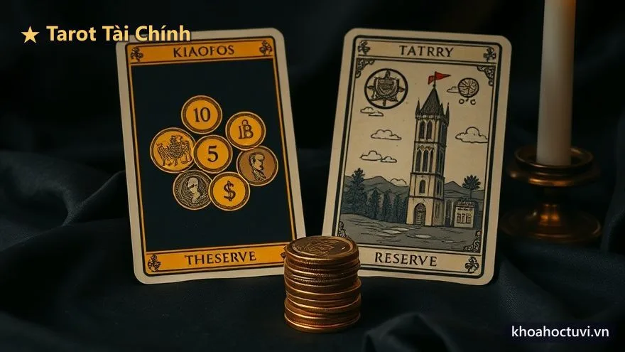 Lá Năm Tiền và Tháp trong tarot tài chính, biểu tượng khó khăn tạm thời và tầm quan trọng của khoản dự phòng