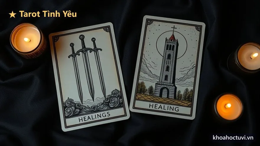 Lá Ba Kiếm và lá Tháp trong bói tarot tình yêu, biểu tượng tổn thương và sự lay tỉnh cần chữa lành