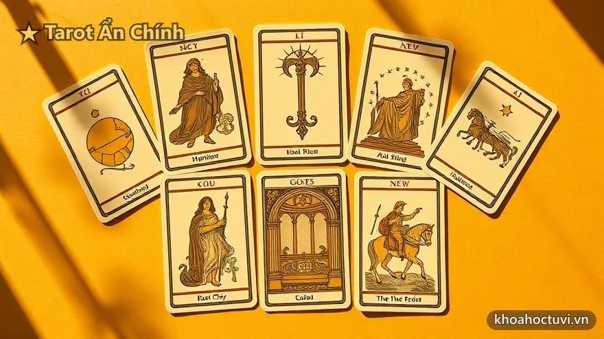 Nhóm lá Ẩn Chính khởi đầu từ Gã Khờ, Nhà Ảo Thuật đến Cỗ Xe trên nền sáng ấm