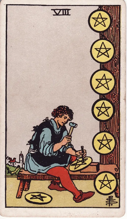 Lá Tarot Tám Tiền — ý nghĩa tài chính