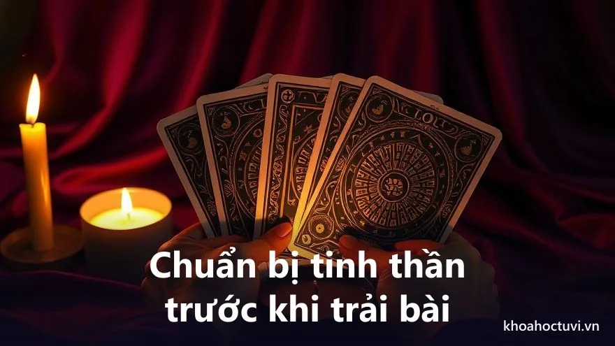 Chuẩn bị tinh thần bình tĩnh với nến và một lá bài trước khi trải bài tarot về nghề nghiệp