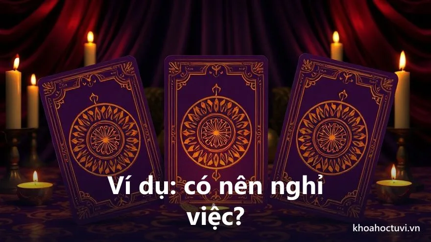 Ví dụ luận một trải bài tarot công việc cho câu hỏi có nên nghỉ việc, với ba lá chất Kiếm
