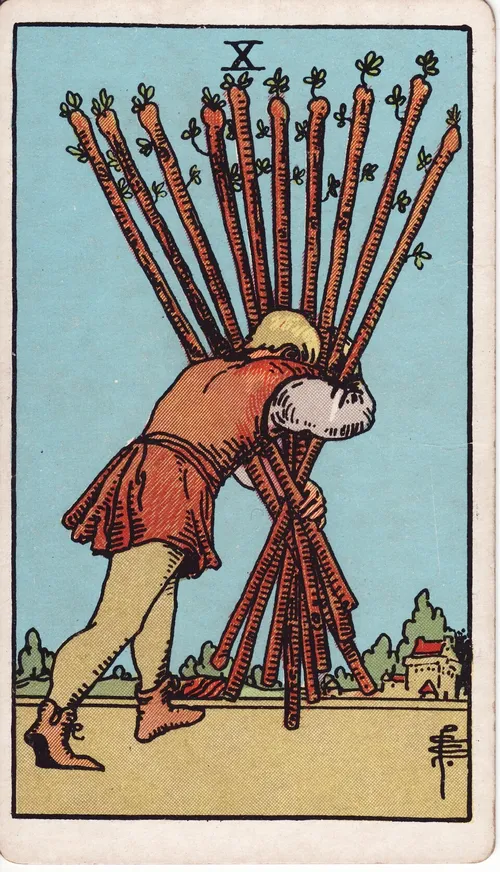 Lá Tarot Mười Gậy — ý nghĩa công việc