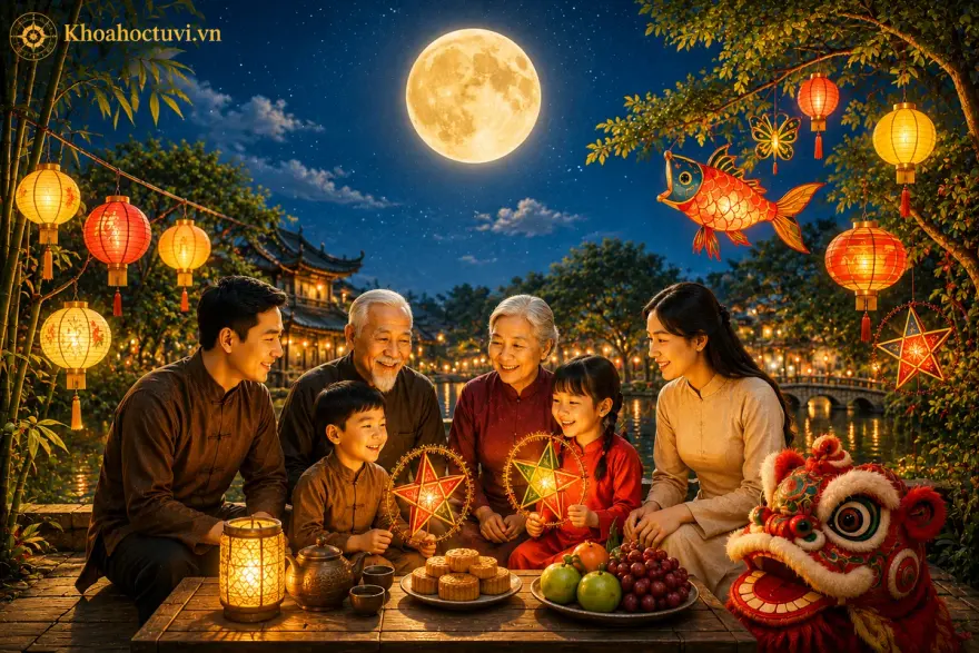 Rước đèn, múa lân và bánh trung thu ngày Tết Trung Thu