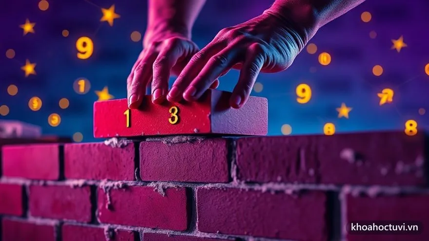 Đôi tay người thợ đặt cẩn thận một viên gạch lên hàng gạch thẳng tắp còn ướt vữa — hình ảnh xây nền của năm cá nhân số 4