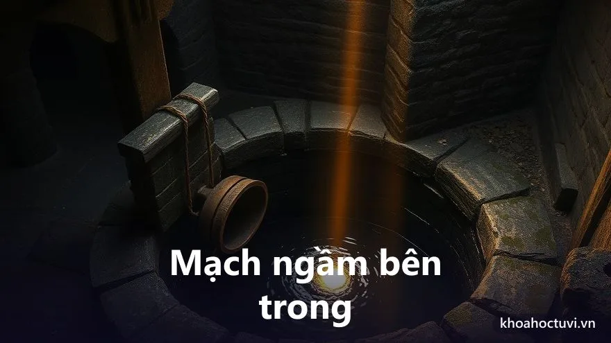 Một chiếc giếng đá cổ với gàu nước treo lặng, ánh sáng dịu chiếu xuống lòng giếng sâu — hình ảnh mạch ngầm của năm cá nhân số 7