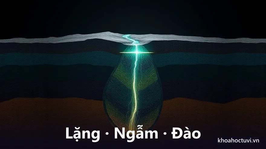 Ba lớp năng lượng lặng, ngẫm và đào sâu của năm số 7 thể hiện bằng dòng nước lần xuống lòng đất