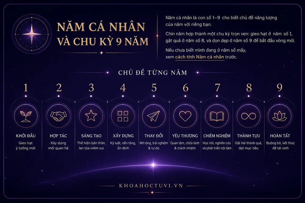 Ý nghĩa Năm cá nhân 1 đến 9 — chu kỳ 9 năm trong thần số học