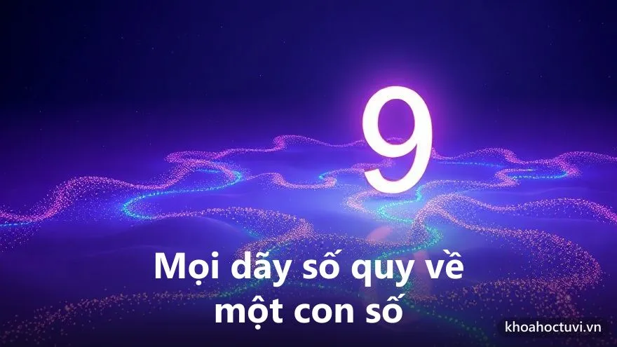 Nhiều con số nhỏ chảy về hội tụ thành một con số lớn phát sáng, minh họa số nút trong thần số học