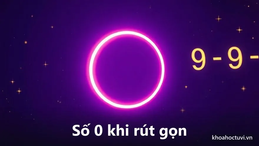 Một số 0 phát sáng như vòng tròn rỗng bên cạnh các con số khác, minh họa vai trò của số 0 khi rút gọn trong thần số học