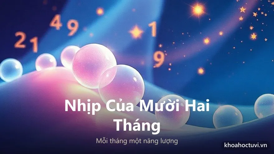 Bìa bài viết cách tính tháng cá nhân với mười hai ô tháng phát sáng theo nhịp năng lượng