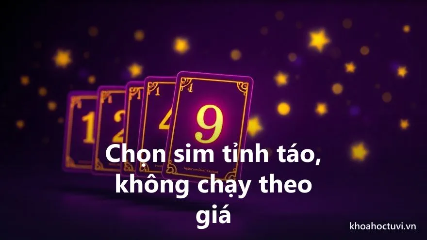 Bàn tay cân nhắc chọn một chiếc sim phát sáng giữa nhiều lựa chọn, minh họa checklist chọn sim số đẹp theo thần số học