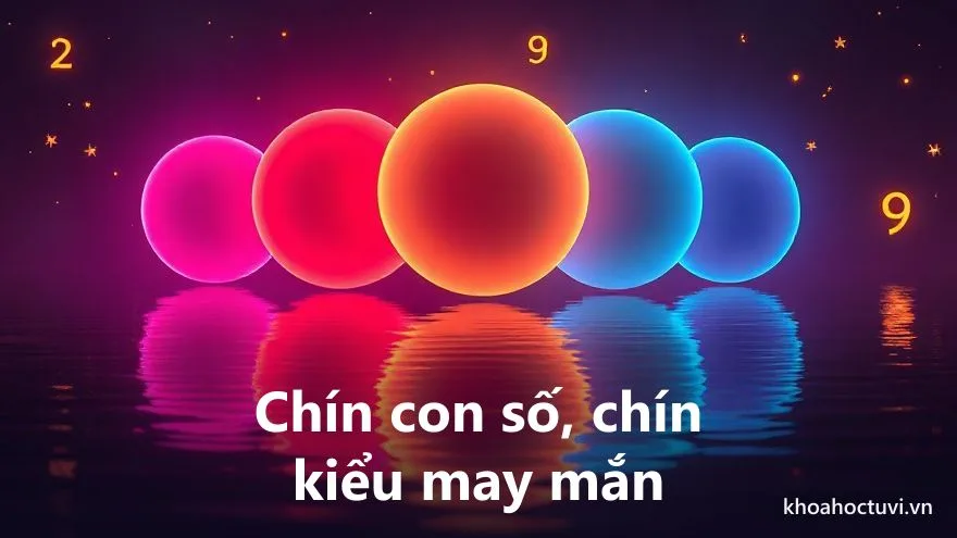 Chín con số phát sáng với sắc thái riêng biểu thị ý nghĩa từng con số may mắn trong thần số học
