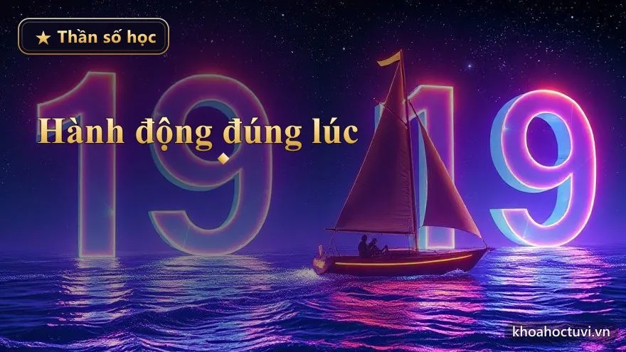 Một chiếc thuyền buồm ánh sáng vàng lướt theo dòng chảy sao sáng trên nền vũ trụ — hành động đúng thời điểm là đi thuận theo nhịp năng lượng của chu kỳ