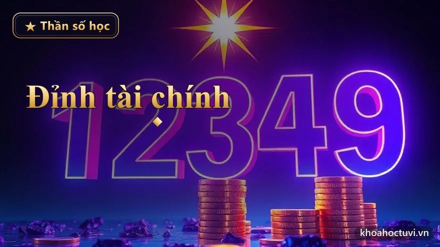 Những đồng tiền vàng phát sáng xếp thành cột tăng dần dẫn tới một ngôi sao rực rỡ trên nền vũ trụ — năm cá nhân số 8 là đỉnh tài chính của chu kỳ