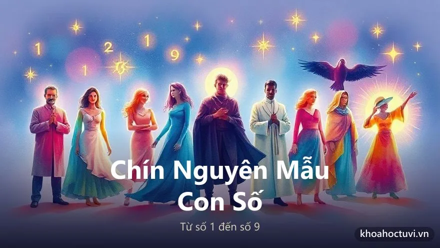 Tranh khái niệm chín nguyên mẫu con số trong thần số học từ 1 đến 9