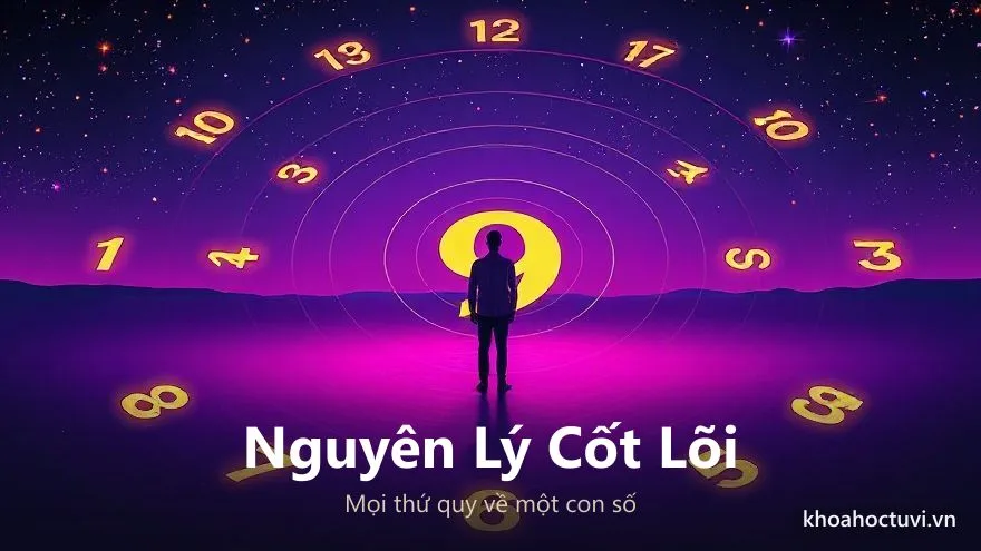 Bìa bài viết thần số học là gì với các con số phát sáng vây quanh một con người