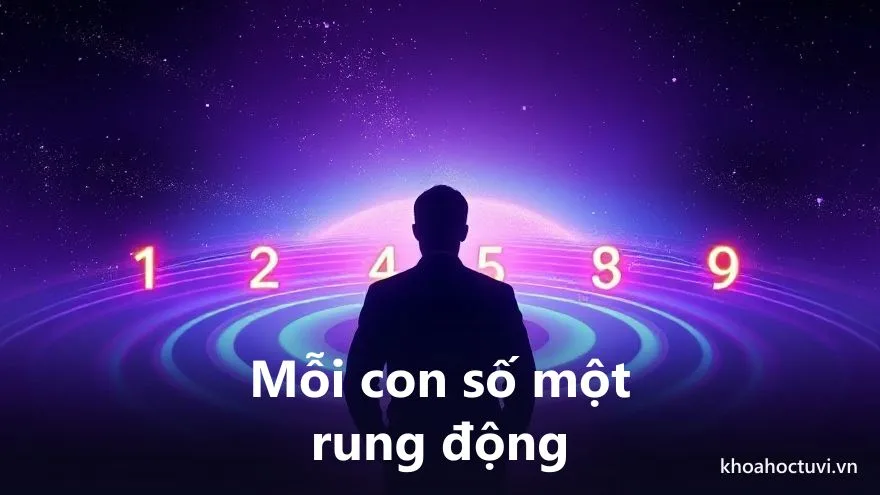 Chín con số phát sáng bay quanh một vòng ánh sáng, minh họa năng lượng riêng của từng con số