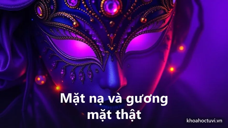 Hình ảnh ẩn dụ chiếc mặt nạ và gương mặt thật minh họa khoảng cách giữa chỉ số nhân cách và chỉ số linh hồn