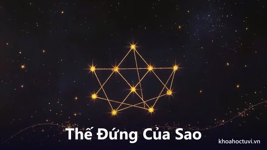 Nhiều ngôi sao vàng rải rác trên nền trời tím bỗng được nối lại bằng những đường sáng thành một hình khối cân đối vững chãi, tượng trưng cho việc các sao hợp thành một cách cục hoàn chỉnh trong tử vi