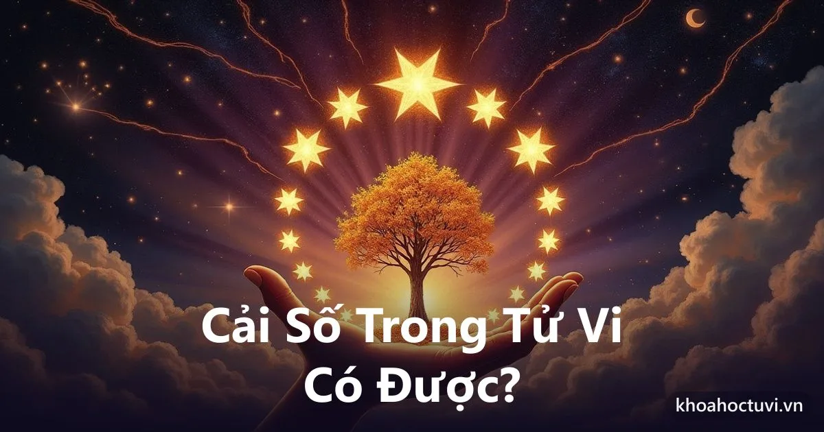 Minh họa cải số trong tử vi: một người tự soi gương và chọn hướng đi, tượng trưng cho lựa chọn vượt trên lá số