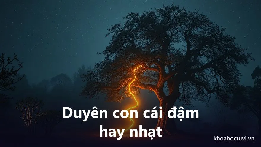 Một cây lớn và một chồi non đứng cạnh nhau được nối bằng sợi ánh sáng ấm trong vườn buổi sớm